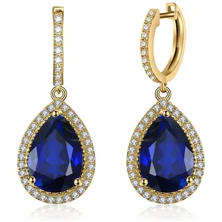 Jewelrypalace Luxus Tropfenschliff 12.4ct Erstellt Blau Saphir Ohrhänger Gold, Ohrringe Silber 925 Mädchen Echt Silber Creolen Damen 925, Blauer Stein Ohrringe Modeschmuck Ohrringe, Schmuck Set Frauen