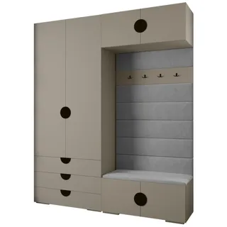 Abiks Möbel Garderoben-Set 236,7/200/47 , Kaschmir, Grau, Schwarz , Metall , Nachbildung , 8 Fächer , 200x236.7x47 cm , Garderobe, Garderoben-Sets & Garderoben-Serien, Garderoben-Sets