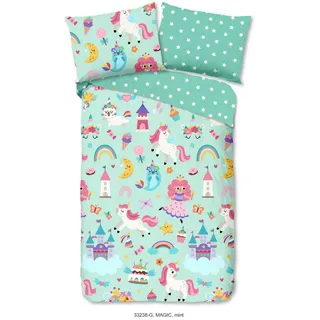 Kinderbettwäsche , Mintgrün , Textil , Einhorn , 140x200 cm , Oeko-Tex® Standard 100, BCI (Better Cotton Initiative) , atmungsaktiv , Heimtextilien, Bettwäsche & Leintücher, Kinderbettwäsche