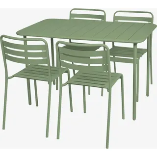 sweeek - Gartentisch + 4 Stühle aus Stahl - Grün - Grün