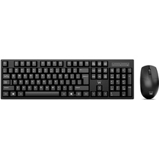 Ewent Kabelloses Tastatur- und Maus-Set, QWERTY-Layout, spanisches Layout für PC/Notebook/Laptop, Windows, einzelner USB-Empfänger, Schwarz