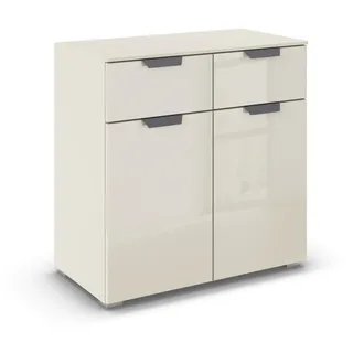 Rauch Möbel Aditio, Kommode für Schlafzimmer, Wohnzimmer, Kinderzimmer, Flur, 2-türig, Glasfront, 2 Schubladen, Soft-Close-Funktion, Sideboard im modernen Look, Farbe Front Glas Beige, Breite 80 cm