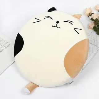 FakeFace Niedliche Katzte Sitzkissen für Kinder Erwachsene Komfort Tatami-Stuhlkissen Rund Weiches Sessel Sitzpolster Plüschkissen Bodenkissen Sitzauflage für Schule Büro Home (Elastan, Weiß)