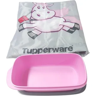Tupperware Eidgenosse Hitparade Dose 500 ml Pink Grau + Tasche Grau mit Einhorn – Frischhaltedose BPA-frei – Aufbewahrungsdose für Snacks, Meal Prep & unterwegs