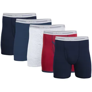 Gildan Herren Unterwäsche Boxershorts, Multipack Retroshorts, Marineblau/Heather Navy/Sport Grey/Dot/Navy (5er-Pack, Klassische Länge), Large