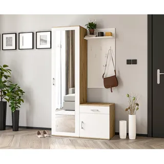 AX LIVING Garderobe mit Spiegel Magnola – 100 cm Breit, Artisan & Weiß - Hellbraun, Weiß