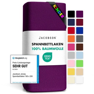 Jacobson Jersey Spannbettlaken Spannbetttuch Baumwolle Bettlaken (60x120-70x140 cm, Royal Lila)