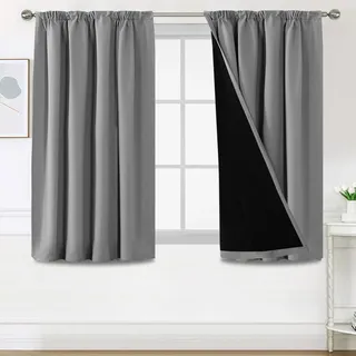 BellaHills Vorhang 100% Blickdicht mit Kräuselband 2er Set Vorhang gegen Kälte Doppellagige Vorhänge Thermogardine Wärmeisolierend Verdunklungsvorhänge H 137 x B 117 cm, Taubengrau