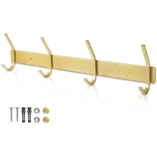 Qiannhee Hakenleiste Kleiderhaken Gold Garderobenleiste Rostfrei 43CM bis 40KG Schwerlast Kleiderhakenleiste Edelstahl Garderobenhaken Kinder mit 4 WandHaken für Jacken Badezimmer Tür Wohnzimmer Flur