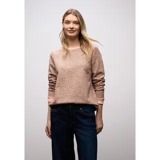 Sweatshirt STREET ONE, Damen, Gr. 42, light apricot, Sweatware, Obermaterial: 85% Baumwolle, 15% Polyester, regular fit normal, Rundhals, Rippbündchen, Sweatshirts Sweatshirt, mit Leo-Print