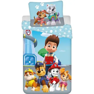Jerry Fabrics Kinderbettwäsche Paw Patrol Ryder Chase Marshall Rubble Skye Everest Liberty Hunde Tiere Bettdecke 140 x 200 + Kopfkissen 70 x 90 cm 100% Baumwolle