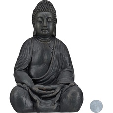 Bild von XL Buddha Figur sitzend, 50 cm hoch, Feng Shui, Outdoor, Garten Dekofigur, große Zen Buddha Statue, dunkelgrau