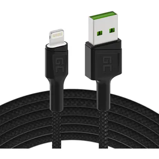 Green Cell Kabel USB-A - Lightning 1.2m mit LED-Beleuchtung Ladekabel Schwarz Green Cell Schnellladekabel für Apple iPhone 14 13 12 11 SE Pro Max X XR XS Max 8 7 Plus 6 6S 5 5C 5S Plus | iPad Air/Pro/Mini | iPod