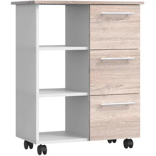 Mid.you Allzweckwagen , Weiß, Sonoma Eiche , Holzwerkstoff , 3 Fächer , 3 Schubladen , 38x85x68 cm , Esszimmer, Servierwagen