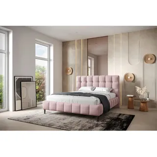 Mid.you Polsterbett , Rosa , Metall , 140x200 cm , Bettkasten, Lattenrost, gepolstertes Kopfteil, Stoffauswahl,nicht verstellbar, alternative Größen erhältlich , Schlafzimmer, Betten, Polsterbetten