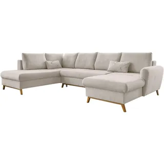 Mid.you Wohnlandschaft , Beige , Holz , Eiche , Uni , Füllung: Schaumstoffflocken,Schaumstoffflocken , Ottomane links, U-Form , 312x202 cm , Made in EU, Oeko-Tex® Standard 100 , Liegefunktion, Rücken echt , Wohnzimmer, Sofas & Couches, Wohnlandschaften, Wohnlandschaften in U-Form
