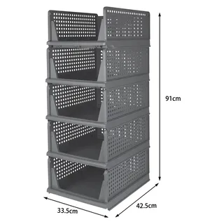 Kleideraufbewahrung - Aufbewahrungsboxen 5er Set - Schiebbarer Kleiderschrank Organizer - Stapelbar - Faltbar - PET+PE Kunststoff - Größe L - Grau