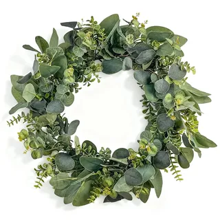 GOVIRAYE 60cm Premium Eukalyptuskranz mit 4 Blattstilen - Luxus Wanddekoration für Haus & Veranstaltungen. Extra voluminös für festlichen Look. Innen/Außen ganzjährig