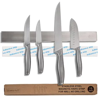 Hamletoff Premium Magnetischer Messerhalter für Wand ohne Bohren - 40.6 cm Edelstahl Magnetischer Messerhalter Selbstklebend - Küche Magnet Messerleiste mit Klebeaufkleber (Verbessertes Klebeband)