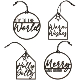 Papierdrachen Weihnachtsbaumschmuck aus Holz - 12 Filigrane Anhänger, Schwarz - 4 Designs - stilvolle Weihnachtsdekoration für Baum & Geschenke