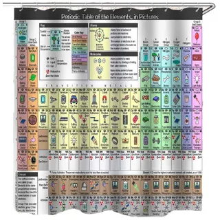 chifans Periodensystem Duschvorhang, Duschvorhang Periodensystem der Elemente 180x200 cm inkl. Haken, Anti-Schimmel-Beschichtung, stabile Metallösen, 100 Polyester, ohne Blei