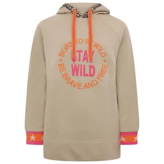 Zwillingsherz Sweatshirt, mit neonfarbenem Aufstick und Leo-Detail an der Kapuze Zwillingsherz beige,