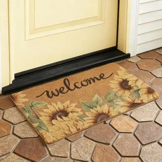 YOKUPOTAC Fußmatte 40×60 cm für Innen & Außen, Kokosimitat Wetterfeste Schmutzfangmatte mit Rutschfester Rückseite, Dekorative Türmatte mit Blumenmotiv für Haustür, Eingang, Balkon & Terrasse