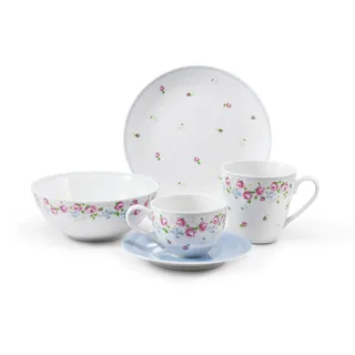 Leander Frühstücksset, Tschechisches Porzellan, RoseLine, Blumen, Leander, 5 Teile, var. 1