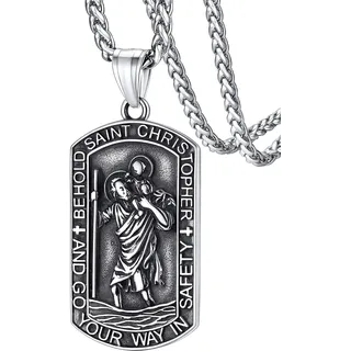 FaithHeart Christophorus Halskette für Herren Jungen, Edelstahl Heiliger Christophorus fürs Auto Kette, Erzengel Schutzpatron Anhänger mit Geschenkebox für Fahrer Reisende