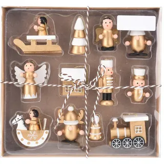 Home Styling Collection Weihnachtsbaumspielzeuge Holz 12er-Set , Beige , 3.2x20.5x19.5 cm , Dekoration, Weihnachtsdekoration, Christbaumschmuck
