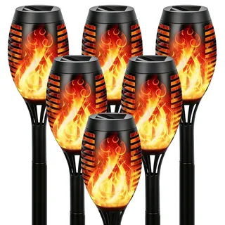 ICRGB Solarleuchten für Außen, 6 Stück, 12 LED Solar Fackeln mit Flammeneffekt, IP65 Wasserdicht Solarlampe Gartenfackeln für Garten, Terrasse, Hinterhöfe & Rasen