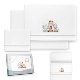 Interbaby - Bettwäsche-Set für Kinderbett, 50 x 80 cm, Baby - Winter-Bettwäsche aus Coralina-Stoff - Modell Giraffe Elefant - enthält Bettlaken + Bettlaken + Kissenbezug