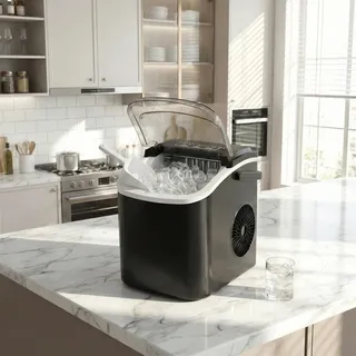 SONGMICS Eiswürfelbereiter tragbar, Eiswürfelmaschine mit Selbstreinigung, 2 Würfelgrößen, für Küche, Camping, Party, schwarz