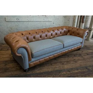 XXL Big Sofa 4 Sitzer Couch Chesterfield Polster Sitz Garnitur Leder Textil Grau - Hellbraun