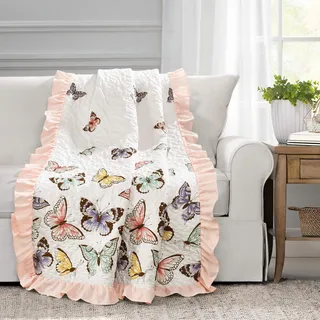 Lush Decor Flutter Butterfly Überwurfdecke, 152,4 x 127 cm, Rosa, Polyester, Pink, 60" x 50"