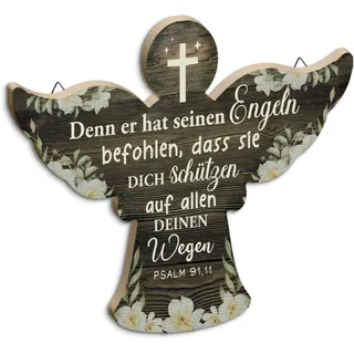 Putuo Decor Taufkreuz Engel Holz MDF mit Psalm 91 11 Wandkreuz mit Metallhaken Kinderbibel Taufe Mädchen Taufgeschenk Katholisch Schutzengel Holzkreuz Dekoration Kreuz Christliches Geschenk