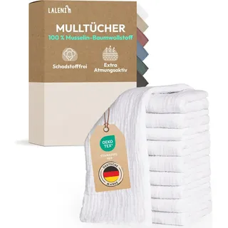 Laleni Spucktücher Baby im 10er Set aus Reiner Baumwolle - schadstofffreie Mulltücher weich 70x70 - saugstarke Mussellintücher Baby - Musselin Tuch als Mullwindel - waschbare Mulltücher - Weiß