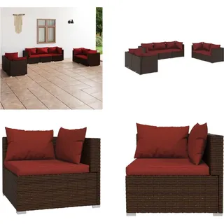 vidaXL 7 tlg. Garten Lounge Set mit Kissen Poly Rattan Braun - Garten-Lounge-Set - Garten-Lounge-Sets - Terrassen-Lounge-Set - Gartensofa-Set - Braun
