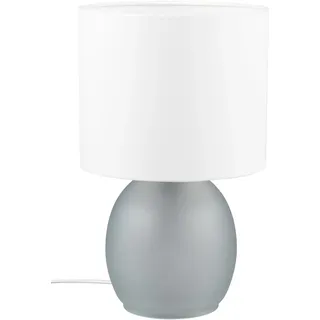 Trio Leuchten Tischleuchte Vela 517900111, Sockel Glas Grau, Schirm Stoff Weiß, exkl. 1x E14