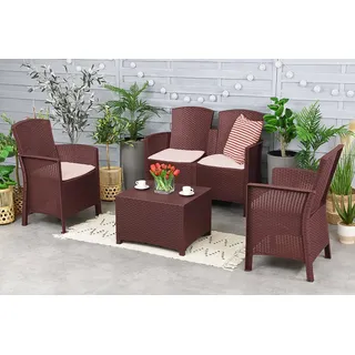 Dmora - Lounge-Set für den Außenbereich Urano, Gartenmöbel-Set mit Kissen, Sitzbereich für den Innenbereich in Rattan-Optik, 100% Made in Italy, Braun