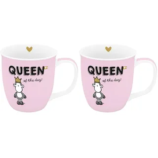 Sheepworld Tasse Queen of the day | kleine Kaffeetasse mit Spruch, Porzellan, 32 cl | Geschenk für Sie, Freundin, Schwester, Kollegin | 74725 (Packung mit 2)