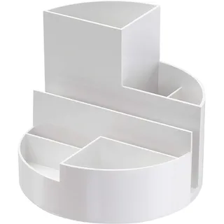 Maul Schreibtisch Organizer MAULrundbox Eco Ø14x12,5cm | Organizer aus 85% recyceltem Kunststoff mit 6 Fächern | Moderner Stiftehalter | Stifte Organizer für Büro und Schreibtisch | Weiß