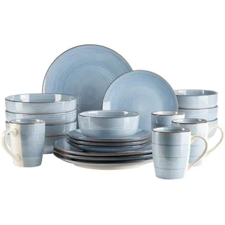 MÄSER, Serie Valmera, Speisegeschirr für 4 Personen, Geschirr im Vintage-Look, Steinzeug, hellblau