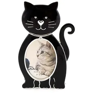 DRW Bilderrahmen, Katze, Schwarz, aus Metall, Foto: 5 x 8 cm