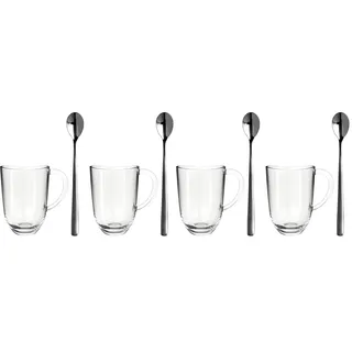 Leonardo Napoli Latte Macchiato-Tassen und Löffel 4er Set, spülmaschinengeeignete Kaffee-Gläser mit passenden Löffeln, 380 ml, 4 teilig, 024217 (Packung mit 2)