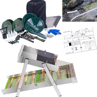 3-in-1 Komplettes Goldwaschset, 127cm Gold Waschanlage aus Aluminium, Faltbare Goldwaschrinne Komplettset mit 34-Teiligem Zubehör, Tragbare Bergbauausrüstung für Fluss Bach Goldprospection