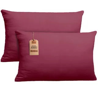 NatureMark 2er Set Jersey Kissenbezüge – Elastisch, weich, atmungsaktiv und hautfreundlich – Waschbare Kissenhülle - 40x60 (ideal für Nackenkissen) – Bordeaux Rot