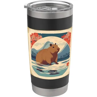 Japanische Kawaii Capybara Schwimmen Süße Japan Blume Anime Doppelwandiger Edelstahl-Thermobecher