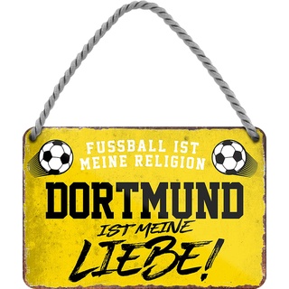 WOGEKA ART Retro Blechschild - Dortmund ist meine Liebe - Fußball - witziger Spruch als Geschenk-Idee Geburtstag Weihnachten Deko 18x12 cm Vintage-Design Hänge-Schild Metall HS973