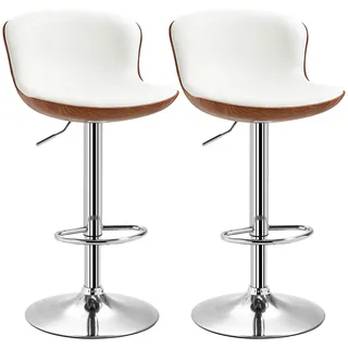 boed HOMCOM 2er-Set Barhocker, Bistrohocker mit Fußstütze, Drehbar Barstuhl, Höhenverstellbar Küchenhocker aus Kunstleder, für Wohnzimmer, Esszimmer, Cremeweiß
